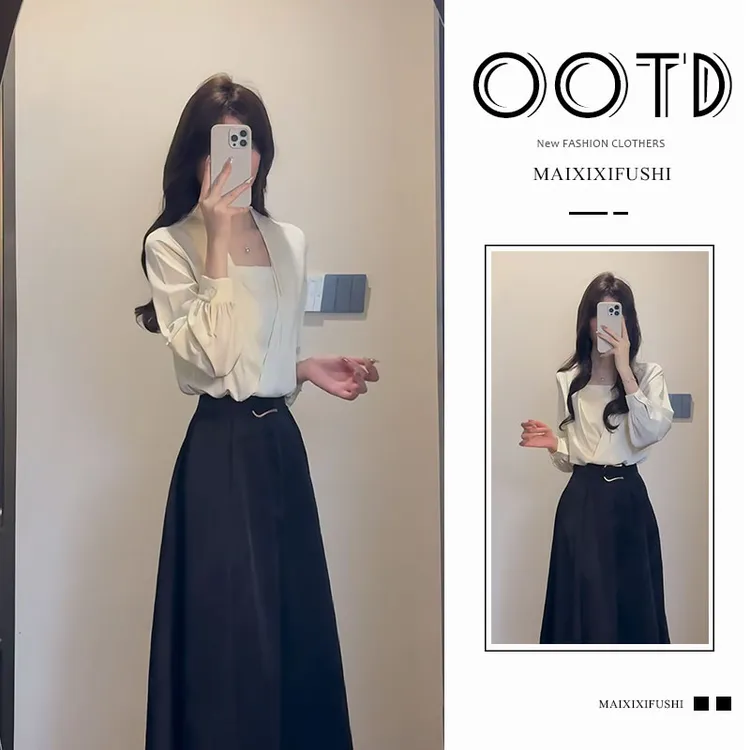 早春一整套女装2025新款韩版时尚气质长袖衬衫高腰半身裙两件套装
