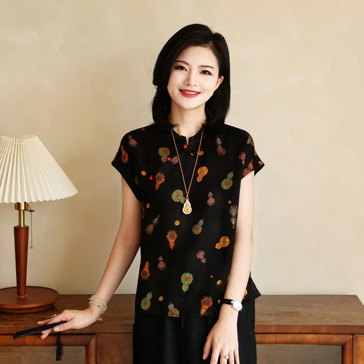 【红云纱】枫竺阿楠anan新中式盘扣葫芦宝相花真丝衬衣女夏国风上衣