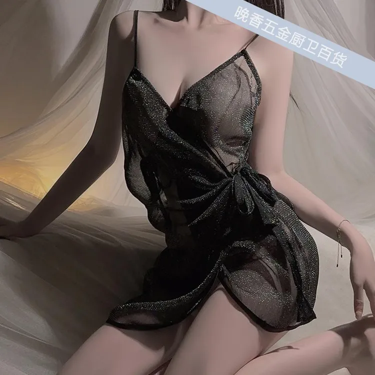 星空小黑裙性感纯欲风黑色吊带睡衣约会战袍气质宽松显瘦美背睡裙