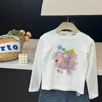 leomama女童粉象长袖T恤2025新款儿童秋季大童圆领印花秋装上衣