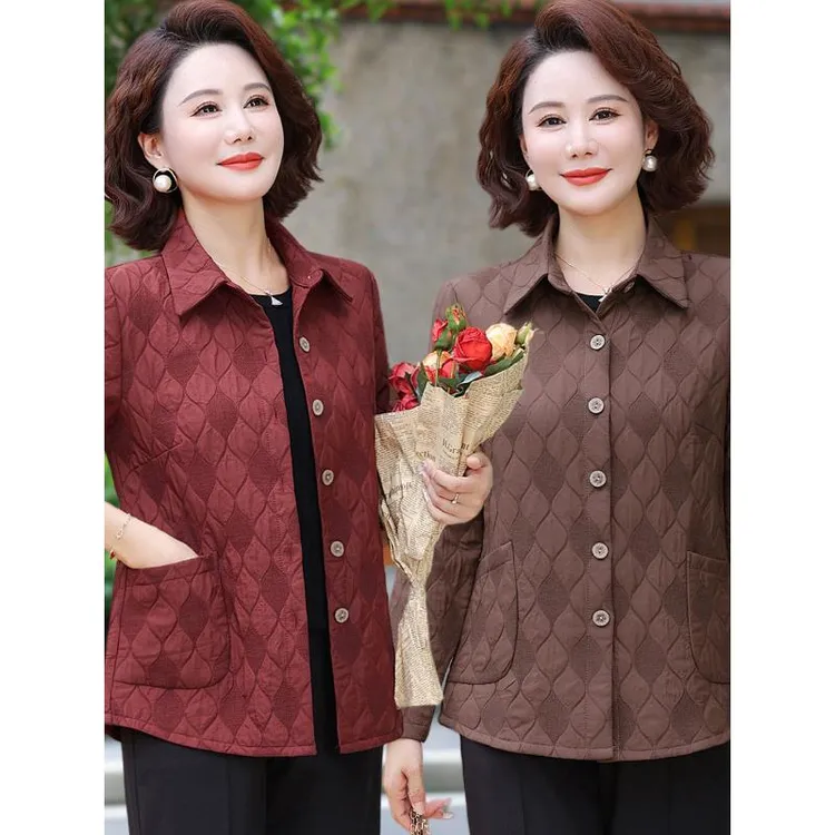 年轻妈妈秋冬翻领衬衫外套新款2025中老年女春秋大码夹克上衣外穿