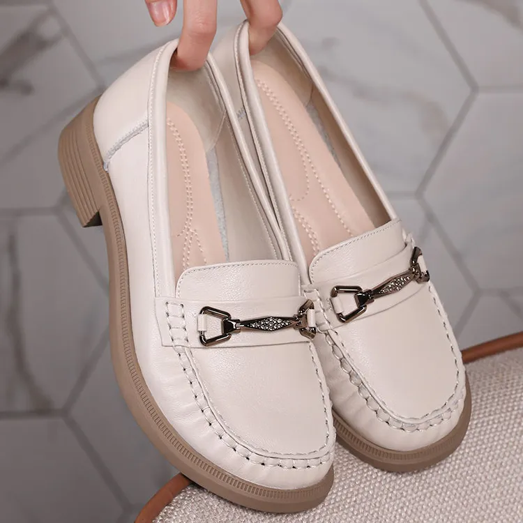 真皮牛筋女鞋单鞋平底女士脚蹬中老年乐福鞋新款防滑妈妈软底豆豆