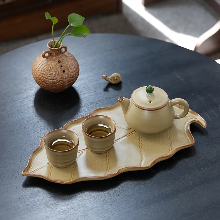 成艺  黄陶精致小套组 一壶两杯带茶盘精致美观带小青蛙摆件茶具