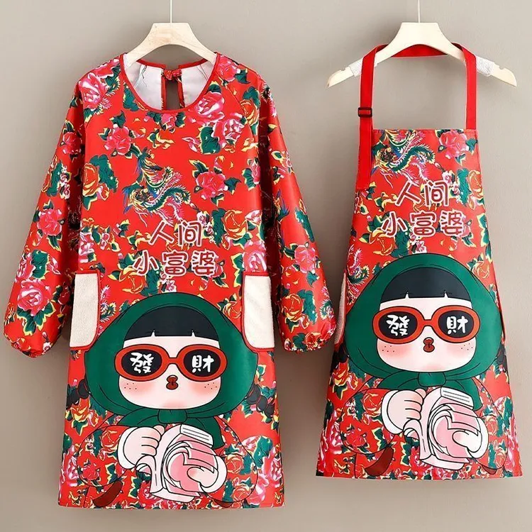 东北大花围裙厨房家用女士防水防油长袖罩衣时尚洋气韩版防水专用