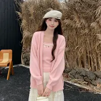 慕兔法式温柔甜美针织衫搭配贝壳吊带两件套女2025秋季新款套装