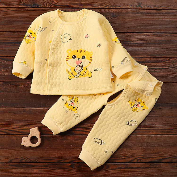 婴儿表里纯棉保暖套装新生儿秋冬季款长袖棉衣男女宝宝加厚开裆裤