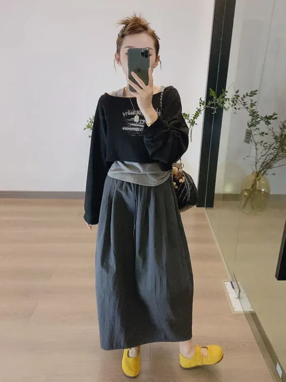 早秋新款时尚套装女字母卫衣背心打底上衣+后开叉半身裙花苞裙潮