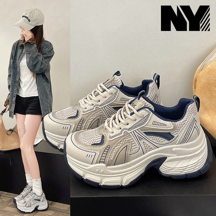 NY品牌复古厚底老爹鞋女2025年春秋新款轻便透气登山鞋休闲运动鞋