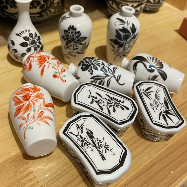磁州窑安氏冰箱贴文化创意陶瓷小物件手工绘画迷你小花瓶小瓷枕