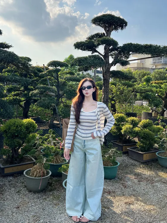 女生韩系ins衣服2025秋季条纹开衫内搭上衣百搭气质牛仔裤休闲裤