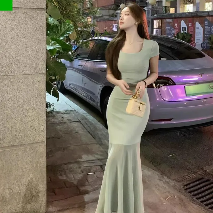 SZA【轻吻微风】夏季新款韩系温柔气质修身显瘦收腰连衣裙A-1741