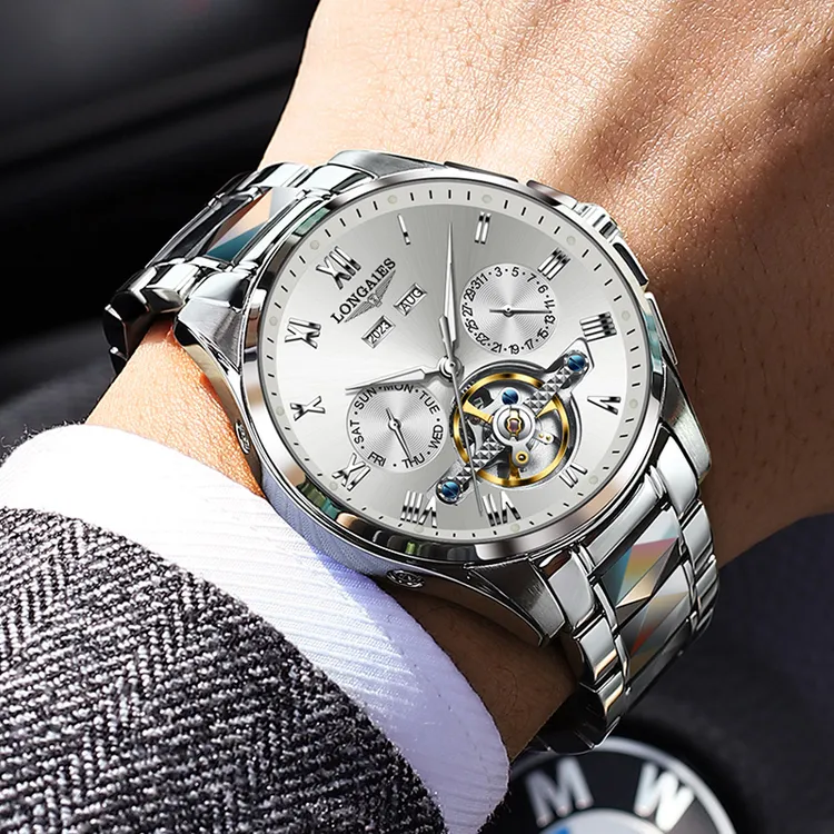 瑞士正品手表男士机械表多功能陀飞轮时尚防水镂空男腕表LONGAIES商品图