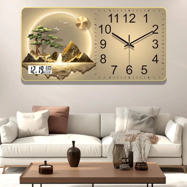 2025年新款客厅家用静音挂钟万年历网红轻奢时钟装饰画挂墙钟表
