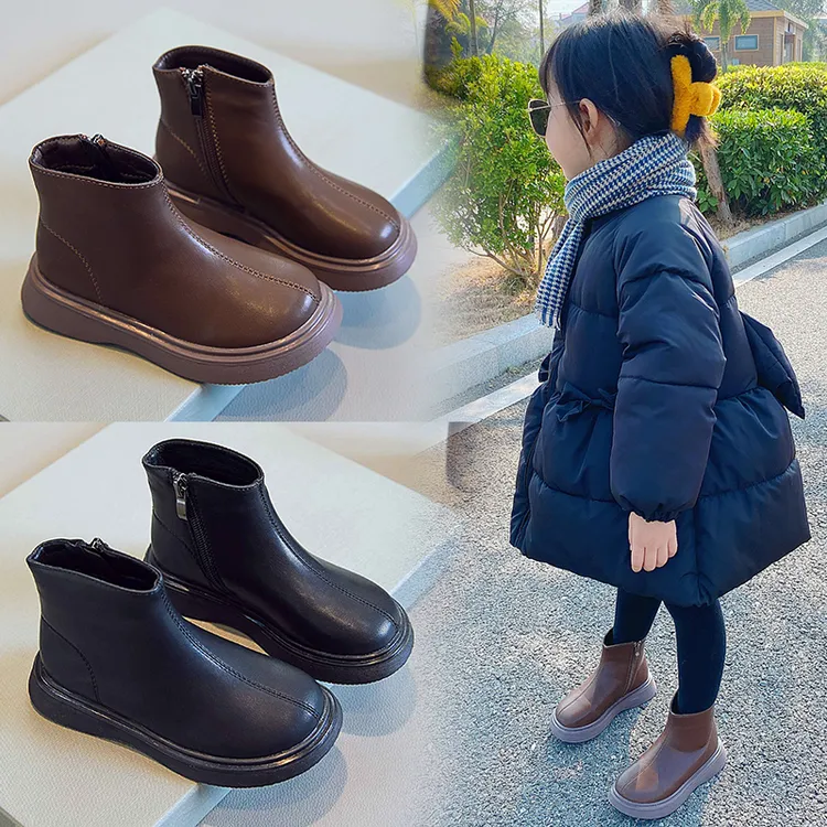女童靴子2025新款儿童短靴秋冬真皮单靴宝宝加绒二棉鞋男童马丁靴