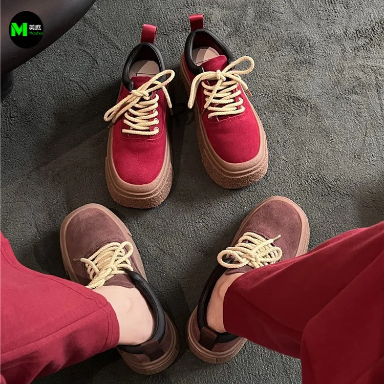板鞋休闲百搭平底厚底低帮运动小众韩版复古加绒女鞋美庶夏季磨砂