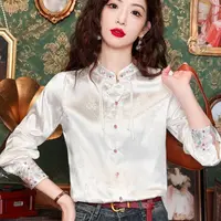 衬衫女长袖春秋新款中式绣花减龄百搭舒适复古中国风上衣