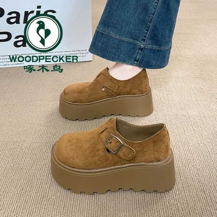 啄木鸟厚底小个子增高勃肯鞋女2025春秋新款一脚蹬百搭复古乐福鞋