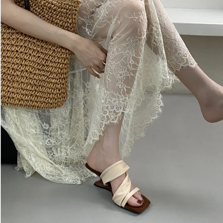 ALGF-985-10法式坡跟一字拖鞋女夏外穿2025新款凉鞋两穿凉拖鞋女