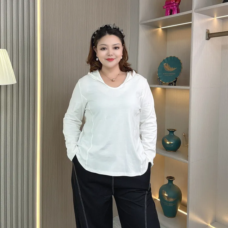 连帽卫衣打底衫女2025新款春秋大码胖mm显瘦长袖t恤显瘦正肩上衣