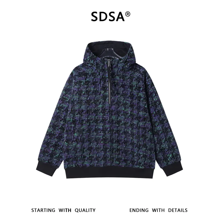 SDSA秋冬新款痞帅男装时尚绒毛撞色半拉链立领连帽卫衣百搭宽松潮