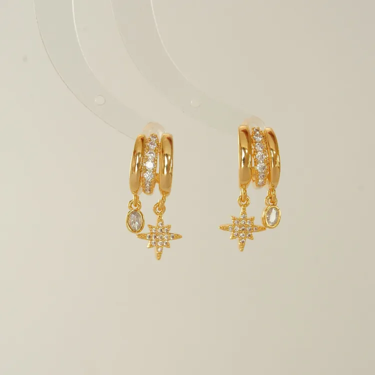 因缺斯汀饰品 铜合金耳饰 【星空回忆】八芒星水滴耳钉女无耳洞耳夹