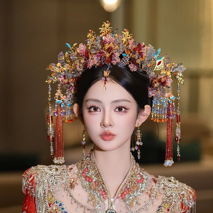 合金婚庆饰品 新娘奢华中式婚礼古风蝴蝶凤冠秀禾服头饰G0343
