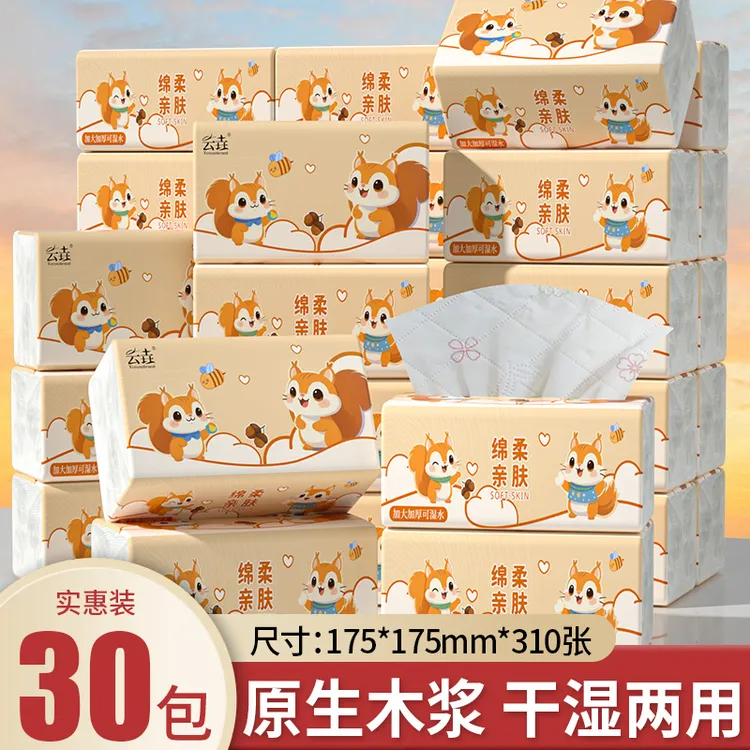 【新人特惠】可爱松鼠整箱装抽纸纸巾家用去污实惠装签到领低价好物
