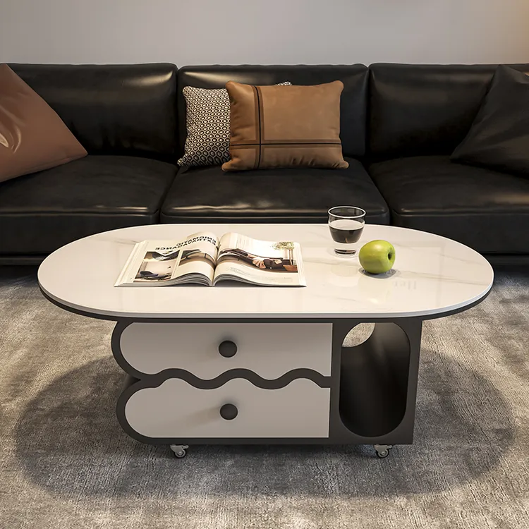 椭圆形双层抽屉茶几小户型轻奢现代简约客厅家用桌设计师款高级感