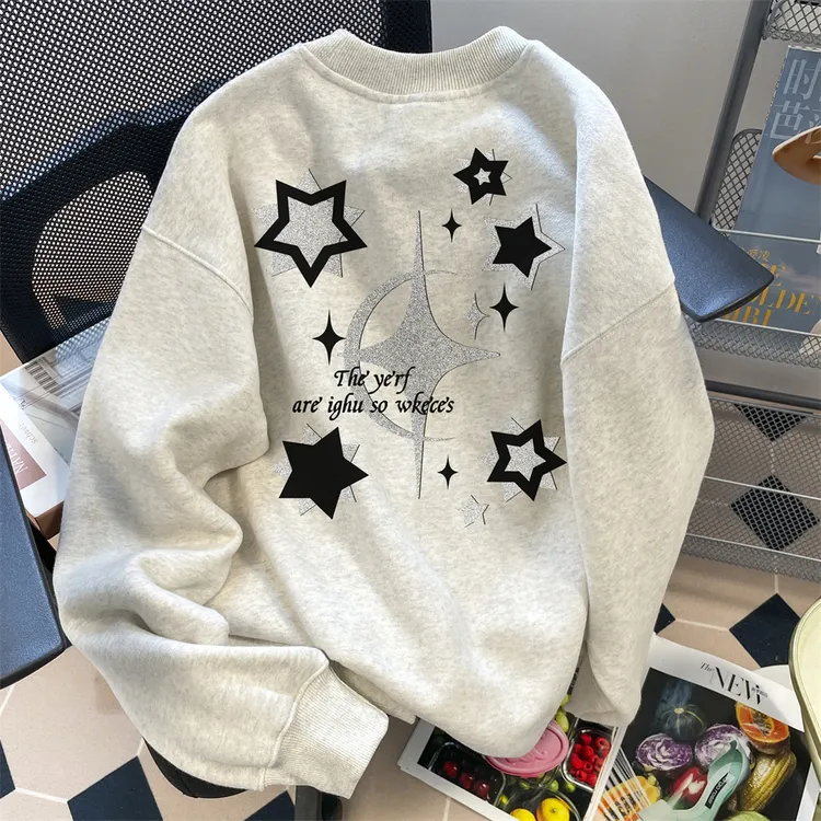 顶瓜瓜大码300斤星星小别致设计感圆领卫衣男女秋冬宽松显瘦上衣