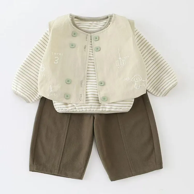 男童套装春装2026新款男宝宝马甲打底衫裤子春季衣服婴幼童三件套
