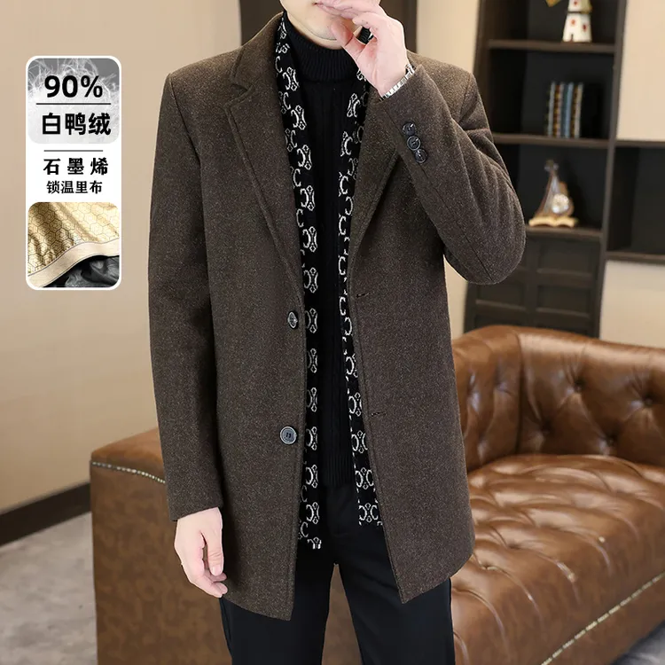 高档围巾领中长款羽绒服外套男士秋冬时尚潮流冬装品质男装2862