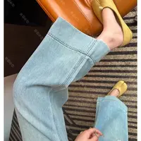 8505早秋款小个子八分九分裤浅蓝色阔腿牛仔裤白色直筒裤宽松.JM