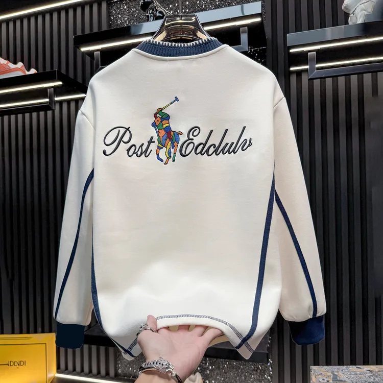 DeweLvum新品宽松休闲刺绣圆领卫衣男士潮牌新款轻奢长袖上衣男装