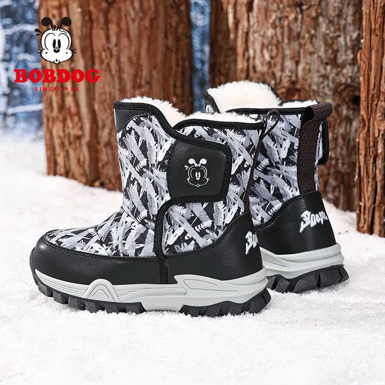 巴布豆男童雪地靴冬季2025新款加绒加厚保暖中大童棉靴儿童棉鞋