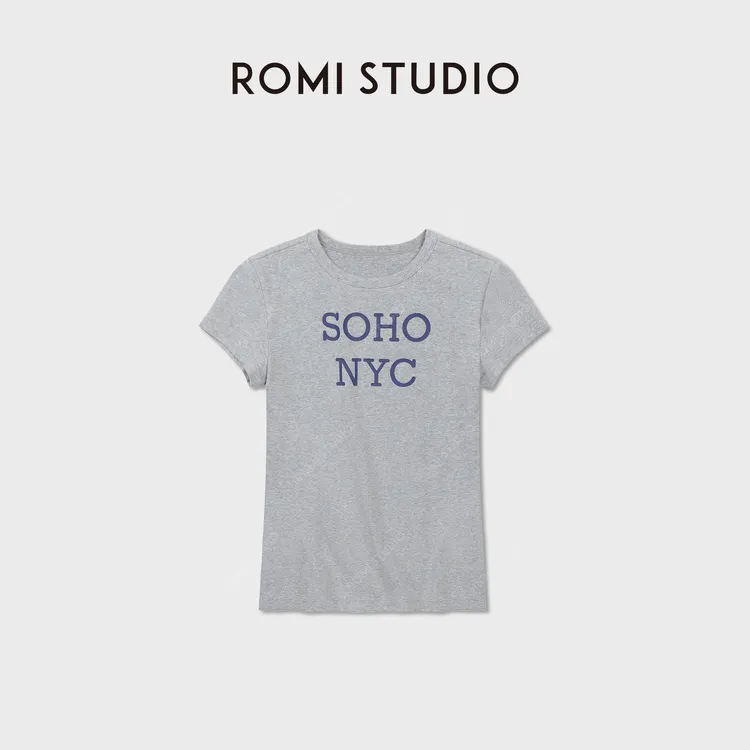 ROMI STUDIO“美式复古”高棉高弹字母百搭正肩收腰短袖RWDSS62626