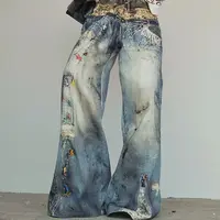 重工数码打印弯刀牛仔裤