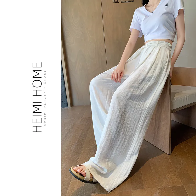 慵懒白色休闲阔腿裤女夏季薄款高腰显瘦绑带山本裤小个子拖地裤子
