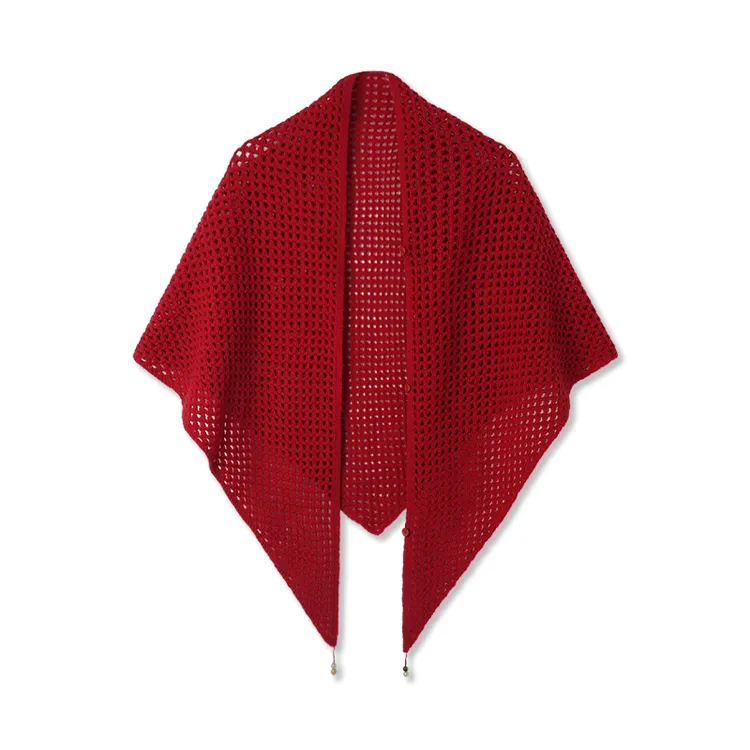 枫竺阿楠anan气质高智感全羊毛慵懒纯色粗针镂空大三角披肩围巾女