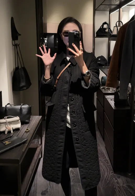 【米卡私服】中长款夹棉菱格百搭大衣外套