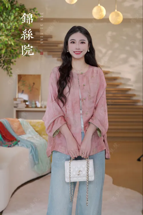 锦丝院【粉荷笺】双面双穿真丝花罗桑蚕丝减龄显白上衣WTC67182805