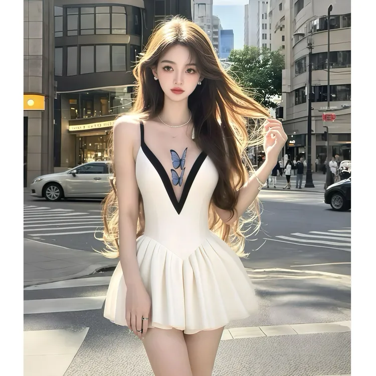 性感V领小众设计感新款纯欲吊带连衣裙时尚气质温柔辣妹显瘦收腰