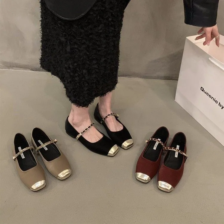 法式英伦风方头单鞋女高级感2025春季新款平底百搭软底玛丽珍鞋女