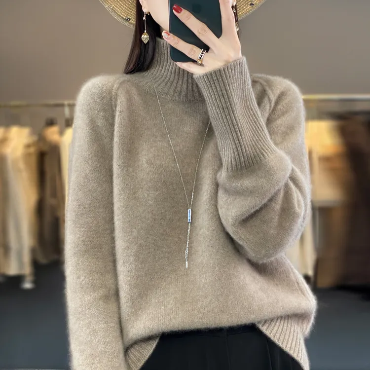 专柜正品羊毛衫女100%纯羊毛秋冬爆款高领针织打底衫洋气宽松毛衣