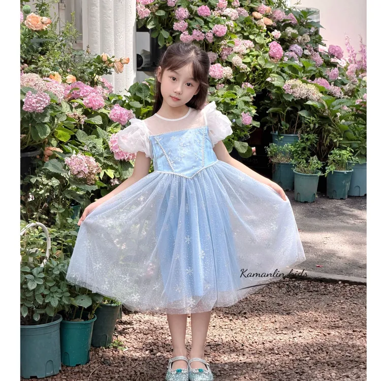 【现货】女童连衣裙艾莎公主裙夏儿童长裙儿童节洋气爱莎生日礼服裙