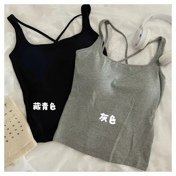 女士初秋精梳棉背后交叉背心