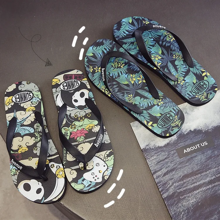 新款拖鞋男夏防滑人字拖男士沙滩鞋潮流个性印花户外夹脚凉拖主题