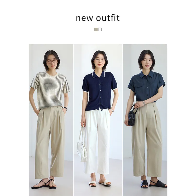 素典【通勤本命裤】极简风阔腿休闲裤小个子高腰显瘦百搭九分裤3957