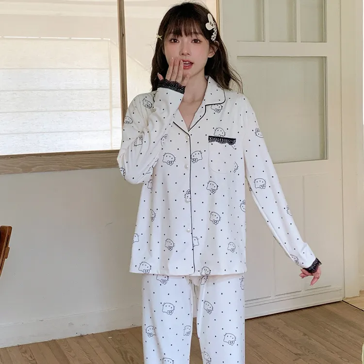2025秋冬新款卡通KT猫睡衣女双面海岛绒甜美休闲家居服套装