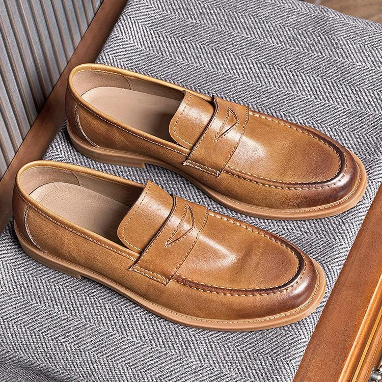 春季透气软皮软底豆豆鞋真皮男士休闲皮鞋商务牛皮一脚蹬乐福鞋子