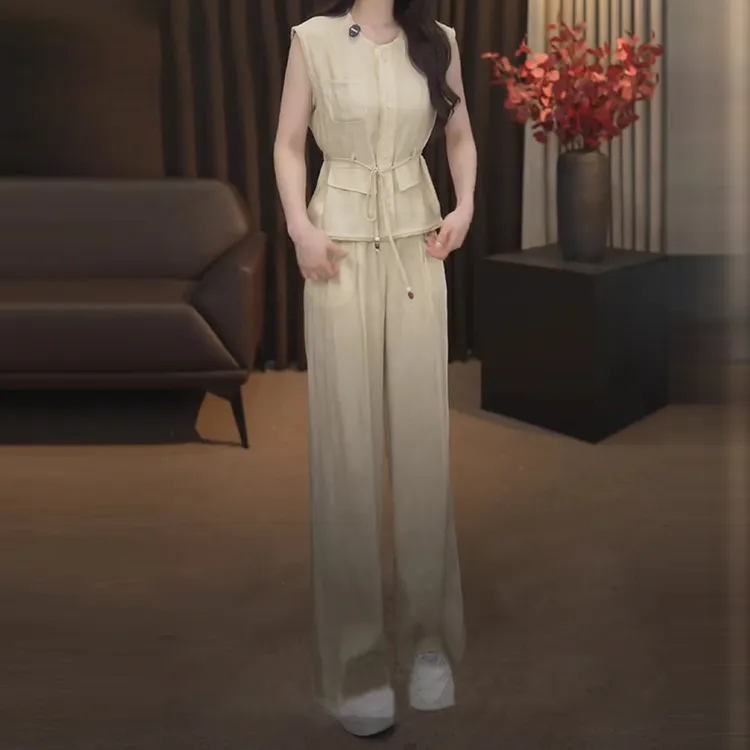 2025夏季新款时尚套装气质无袖背心女宽松显瘦马甲直筒裤两件套